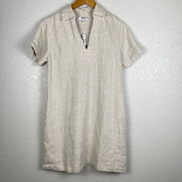 Madewell Shift Dress Womens Size XS Mini 100% Linen Neutral Minimalist Pockets - Picture 1 of 8